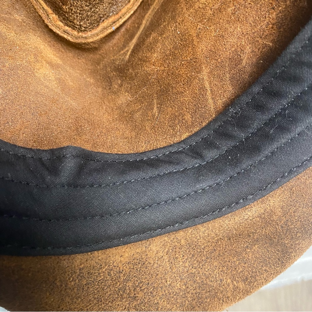 Minnetonka brown oiled leather outback hat boho western indie unisex XL - Picture 8 of 10